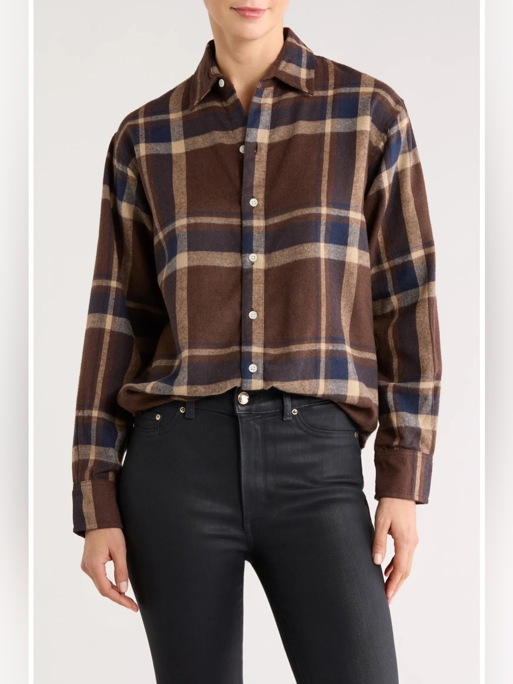 DL1961 Plaid Long-Sleeve Button-Up Shirt in Brown & Blue